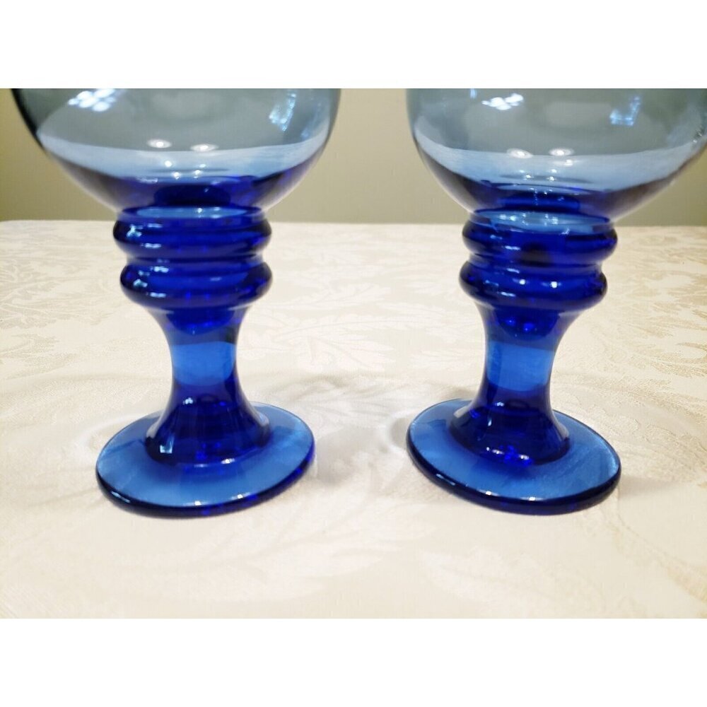 MCM Cobalt Blue Goblet Drinking Glasses  Water Wine Dessert Set Of 2 - Picture 3 of 5